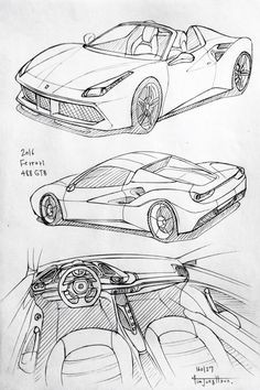 three different views of a sports car