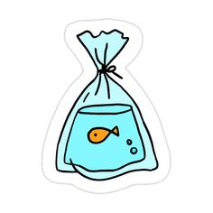 a bag with a fish in it on top of a sticker that says, i am