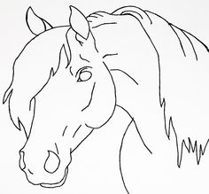 a black and white drawing of a horse's head