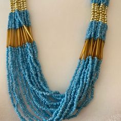 Nwt Erica Lyons Beaded 26 Inch Necklace Blue Multi-strand Necklace With Large Beads, Blue Multi-strand Necklace With Gold Beads, Blue Beaded Chain Necklace In Costume Jewelry Style, Blue Beaded Necklaces In Costume Jewelry Style, Blue Multi-strand Beaded Chain, Blue Beaded Chain Necklace Costume Jewelry, Blue Costume Jewelry Beaded Necklace With Faceted Beads, Blue Multi-strand Jewelry With Gold Beads, Blue Beaded Multi-strand Jewelry