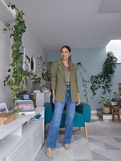 Outfit Trabajo, Jeans Reto, Olive Green Blazer, Plus Size Blazer, Green Blazer, Wardrobe Inspiration, Look Casual, Casual Looks