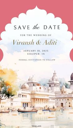 Wedding save the date template for invite   #wedding #template #design #designers #design #graphic #graphicdesigner #invitation #invite Save The Date Templates Indian, Save The Date Indian Wedding, Save The Date Indian, Wedding Artwork, Indian Wedding Invitation Cards, Royal Palaces, Indian Wedding Cards, Invitation Video