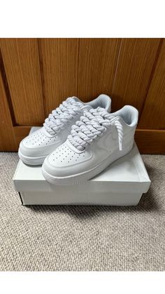 Rope Lace Airforce 1, Big Laces Shoes, Lace Air Force 1, Air Force Fits, Customized Air Force 1, Nike Sport Shoes, Nike Air Force White, Af1 Outfit