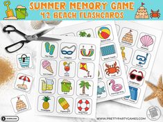 summer memory game for beach flashcards