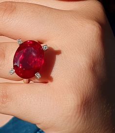 ★Large Oval Rubi Ring, Cocktail Rings for Women, Red Gemstone Ring, Large Gemstone Ring. ----- ★★This oval cut large ring is set with a big red created beautiful Ruby.  The gemstone is faceted in a brilliant cut, big. oval and impressive.  It is a large gem, chosen for a statement. A glowing ring that will shine for a special woman. Accented with 4 white brilliant synthetic white diamonds (cubic zirconia).  This gemstone ring will make the day shine.💥  ★This ring can be personalized with other gemstones like : Blue Topaz, Amethyst, Garnet, Emerald, Sapphire, Moon  stone, Citrine, Pearl, Aquamarine, Tourmaline, Peridot, and more... Also available in 14k solid gold. 🎁 ITEM DETAILS: ★Metal: Sterling silver ★Metal Purity: 925 solid silver ★Ring Size: Selectable (4-12 US sizes) ★ Gemstone Siz Big Ruby Ring, Red Ruby Ring With Oval Accent Stones, Red Ruby Ring With Oval Cut And Accent Stones, Red Ruby Ring With Oval Shape And Accent Stones, Oval Ruby Ring With Red Accent Stones, Red Oval Ruby Rings, Fine Jewelry Red Oval Ring, Red Oval Crystal Ring With Accent Stones, Red Oval Ring With Accent Stones