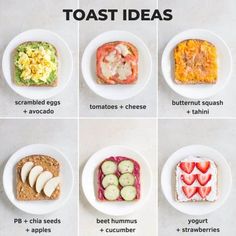 six different types of sandwiches on plates with the words 6 ways to toast in them