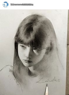 a pencil drawing of a woman with long hair