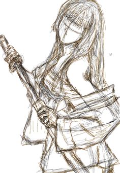 a drawing of a woman with a guitar