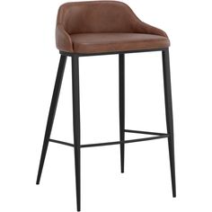 a brown leather bar stool with black legs