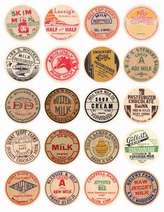 many different types of milk labels on a white background