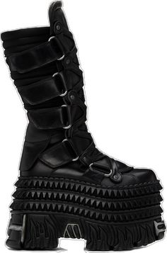 Gothic Leather Boots With Lug Sole, Spiked Leather Platform Boots For Concerts, Leather Platform Boots With Spikes For Concert, Black Leather Rocker Platform Boots, Gothic High-top Leather Platform Boots, Edgy High-top Boots With Leather Sole, Punk Style Leather Knee-high Platform Boots, High-top Boots With Spikes For Concert, High-top Spiked Boots For Concerts