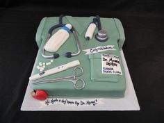 a cake that has some medical items on it