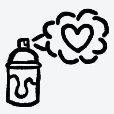 a black and white drawing of a spray bottle with a heart coming out of it