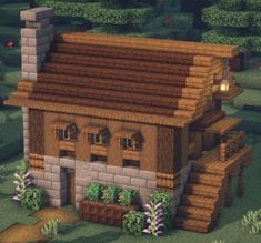 a small house made out of wood and bricks