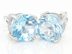 9.00ctw Round Glacier Topaz™, Rhodium Over Sterling Silver Stud Earrings. Measures Approximately 0.40"L x 0.40"W. Push Backings. Silver Blue Topaz Earrings With Brilliant Cut, Silver Earrings With Brilliant Cut Blue Topaz, Sterling Silver Stud Earrings, Sky Blue Topaz, Silver Stud Earrings, Sterling Silver Studs, Sterling Silver Earrings Studs, Silver Earrings Studs, Silver Studs