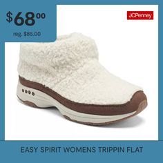 Slip into cozy with the Trippin bootie. This slip on boot features a stylish shearling upper and an easy on/off design. Providing comfort over 35 years, Easy Spirit shoes are designed with benefits that keep you moving.Features: Cushioned, Arch Support, Orthotic Friendly, Comfort, Removable Sock LinerClosure Type: Pull OnShaft Circumference: 11 3/4 InchesBoot Shaft Height: 2 3/4 InchesShoe Heel Height: 1 1/2 InchesUpper/Outer Base Material: 55% Polyester, 25% Nylon, 20% PolyurethaneShoe Lining … Easy Spirit Shoes, Spirit Shoes, Easy Spirit, Slip On Boots, Liner Socks, Arch Support, Bootie Boots, Heel Height, Slip On