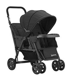 the baby stroller is black and has two wheels