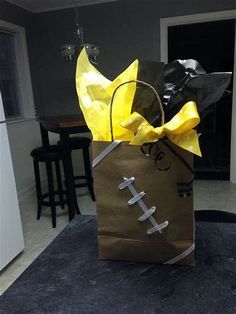 a brown paper bag sitting on top of a table