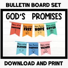 bulletin board set god's proms with free printable bunting and banners