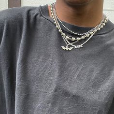 Layered Necklaces Silver Men, Guys With Necklaces, Men’s Layered Necklaces, Layered Jewelry Men, Necklace Stack Men, Stacked Jewelry Men, Mens Necklace Stack, Silver Chain Stack, Layered Necklaces Men