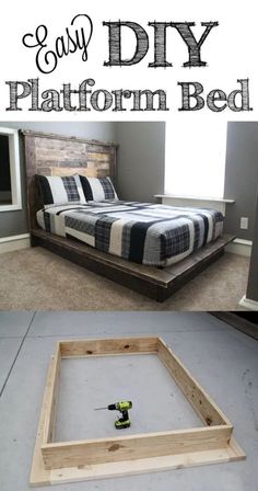 the diy platform bed frame is made out of wood