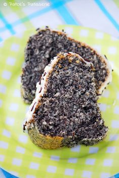 two pieces of cake sitting on top of a green plate