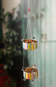 a bird feeder hanging from the side of a window