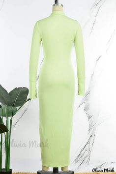 Olivia Mark - Stylish Light Green Casual Solid Patchwork V Neck Long Sleeve Dress Non-stretch Green Bodycon Dress For Spring, Green Bodycon Midi Dress For Winter, Spring Green Sheath Bodycon Dress, Spring Long Solid Bodycon Dress, Olivia Mark, Sleeve Dress, Light Green, Dresses With Sleeves, Long Sleeve Dress