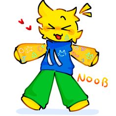 an image of a cartoon cat with noob on it's shirt and pants