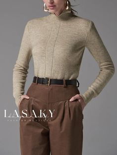 Lasaky - Urban Long Sleeve Sweater: Professional Regular Fit with High Elasticity Urban Sweater, Plain Clothes, Plain Sweaters, Geometric Sweater, Elegant Sweater, Buy Sweaters, Fitted Turtleneck, Collar Neck, Chic Sweaters