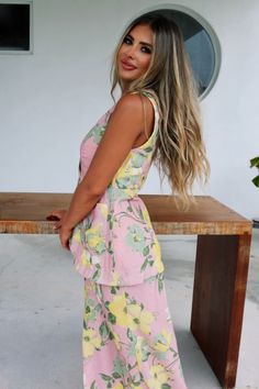 Savor the essence of an eternal Italian summer in Selena - our blush colored maxi skirt set, elegantly adorned by a zesty lemon tree. Featuring an elegant v-neck, button line, pockets, and a matching a-line skirt, this vibrant ensemble captures sunlit, early afternoons on the Italian countryside. Elegant V-neck Beach Set, Summer Sets For Garden Party, Chic Summer Sets For Wedding Guests, Chic Summer Wedding Guest Sets, V-neck Sets For Spring Brunch, Spring Brunch V-neck Sets, Feminine V-neck Sets For Summer, Feminine V-neck Summer Sets, Pink Maxi Set For Spring