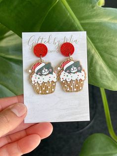 Celebrate this festive season in style. If you're looking for the perfect accessory for your Christmas party or event, look no further, these adorable Christmas dangles are for you.  These statement earrings are lightweight and perfect for everyday wear. Also great for those Christmas in July events! Handmade in Tasmania, Australia PRODUCT NOTES: -All our earrings are handmade with hypoallergenic stainless steel posts/hooks to suit sensitive ears. -Materials: Hypoallergenic Stainless Steel, Acry Cute Cat Design Earrings For Party, Cute Christmas Party Jewelry, Cute Christmas Gift Earrings, July Events, Tasmania Australia, Themed Christmas, Christmas Celebration, Cat Themed, Christmas Cat