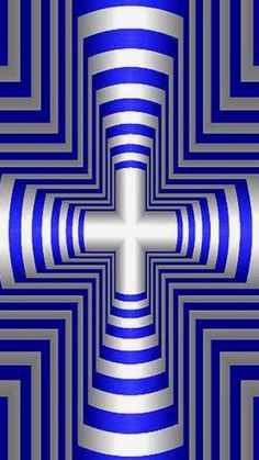 an abstract blue and silver pattern with a cross in the center, as if it is going