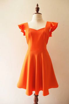 OLIVIA Orange Dress Orange Bridesmaid Dress Swing Dance | Etsy Orange Party Dress With Sweetheart Neckline, Orange Fitted Dress With Sweetheart Neckline, Flirty Sleeveless Orange Dress, Fitted Orange Dress With Sweetheart Neckline, Solid Dresses With Ruffles And Fitted Bodice, Cute Ruffled Bridesmaid Dress, Cute Bridesmaid Dresses With Ruffles, Orange Square Neck Sundress, Cute Ruffled Dresses For Bridesmaids