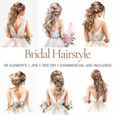 bridal hairstyles with flowers and ribbons for the bride's hair in different styles