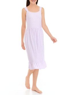 Go from sundown to sunrise in style with this midi-length nightgown from Crown & Ivy enhanced with a feminine ruffle hem. | Crown & Ivy Women's Ruffle Hem Midi Nightgown, Medium Spring White V-neck Nightgown, Stretch V-neck Nightgown For Bedtime, Spring V-neck Sleepwear With Ruffles, Casual V-neck Lace Trim Nightgown, Cotton V-neck Nightgown For Bedtime, Pajama Robe, Ruffle Hem, Ivy, Midi Length