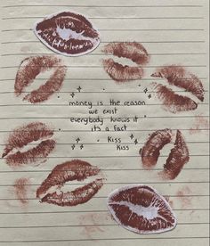 a piece of paper with lipstick drawn on it and some words written in the middle