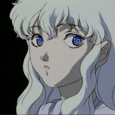 an anime character with long white hair and blue eyes