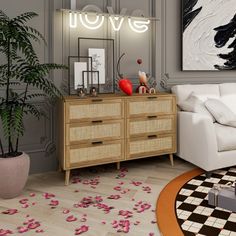 a living room scene with focus on the dresser