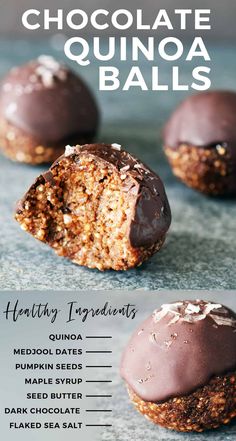 chocolate quinoa balls with text overlay