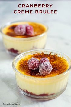 cranberry creme brulee with powdered sugar on top