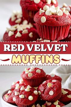 red velvet muffins with white chocolate chips and sprinkles