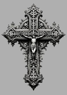 an ornate cross with a person on it