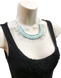 "BACK BY POPULAR DEMAND \" THE FRINGE Necklace\" This time I created it in SILVER with Sea green silk thread woven into the fringe Keep it very simple and graceful. Make a statement this Fall, wear it with your dresses or with a tank!! Work this piece with almost anything. Made on a silver chain. Length of Necklace is 20 inches and 2 inch extension have been added for length adjustment . A very Elegant piece. The Necklace has a lobster clasp for ease of wear and removal. A beautiful Gift for som Bohemian Beaded Necklaces For Summer Party, Summer Bohemian Beaded Necklaces For Party, Summer Party Bohemian Beaded Necklaces, Spring Party Jewelry In Turquoise, Spring Party Turquoise Jewelry, Bohemian Blue Necklaces For Spring, Green Bohemian Jewelry For Spring, Handmade Blue Necklaces For Spring, Green Jewelry For Spring Festival