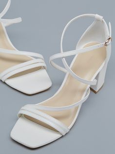 Hoco Heels, Chunky Heel Sandals, Wedding Shoes Bride, Shoes Heels Classy, Shoes Outfit Fashion, White Sandals Heels, Square Toe Sandals, Square Toe Heels