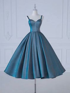 Vintage Formal Dresses Classy, Blue Sweetheart Neckline Midi Dress For Bridesmaid, Blue A-line Gown With Fitted Bodice, Blue A-line Midi Dress For Prom Season, Blue A-line Evening Dress For Wedding, Blue Tea Length Evening Dress, Blue Tea Length Dress For Evening, Blue Midi Dress For Bridesmaid, Blue Midi Dress With Fitted Bodice For Bridesmaid