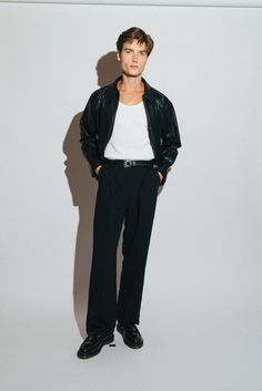 A vintage inspired vegan leather blouson. Our modern interpretation of a wardrobe classic that is both effortlessly cool & elegantly refined. Regular-fit with a slight crop to taper into the waist. Crafted from a buttery smooth, vegan leather that looks and feels like the real thing. Oversized Aesthetic, Pleated Pant, Pleated Pants, Easy Going, Black Pants, New Product