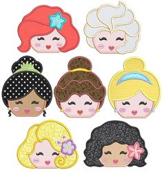 four girls with different hair styles on their faces and one has a flower in her hair