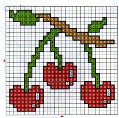 a cross stitch pattern with cherries on it