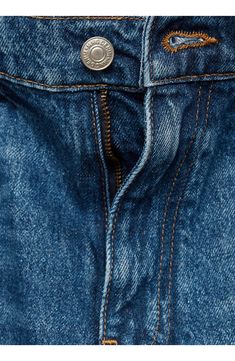 Made from nonstretch denim, these straight-leg jeans have a slightly longer inseam perfect for taller frames or those who like a stacked hem. Zip fly with button closure Five-pocket style 100% cotton Machine wash, line dry Imported Straight Leg Jeans, Dark Blue, Mango, Straight Leg, Blue